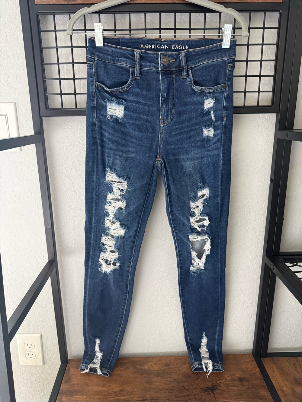 American Eagle Outfitters Dark Blue Distressed Skinny Jeans